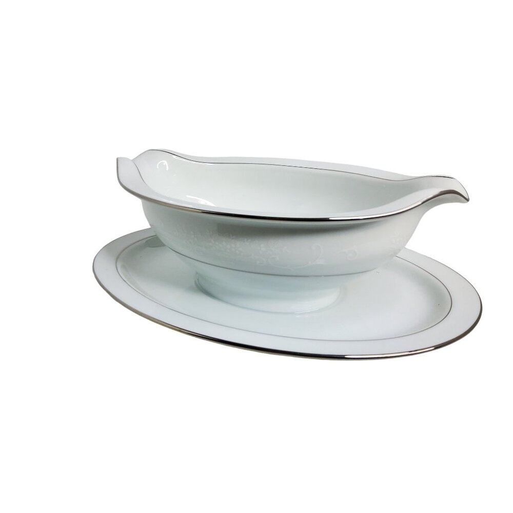 Vintage Noritake Whitehall, China Gravy Boat with attached under Plate